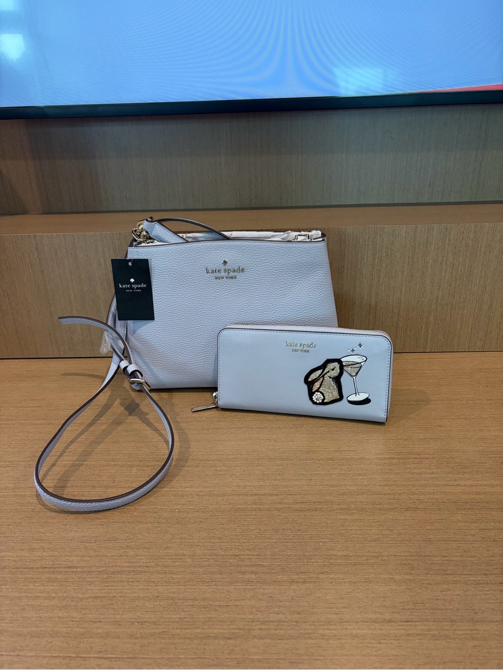 kate spade Cream Pebbled Leather Crossbody with Matching Zip Wallet